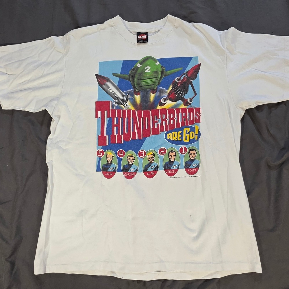 Vintage 1993 Thunderbirds Are Go Acme T-Shirt XL White Made in Australia TV Show